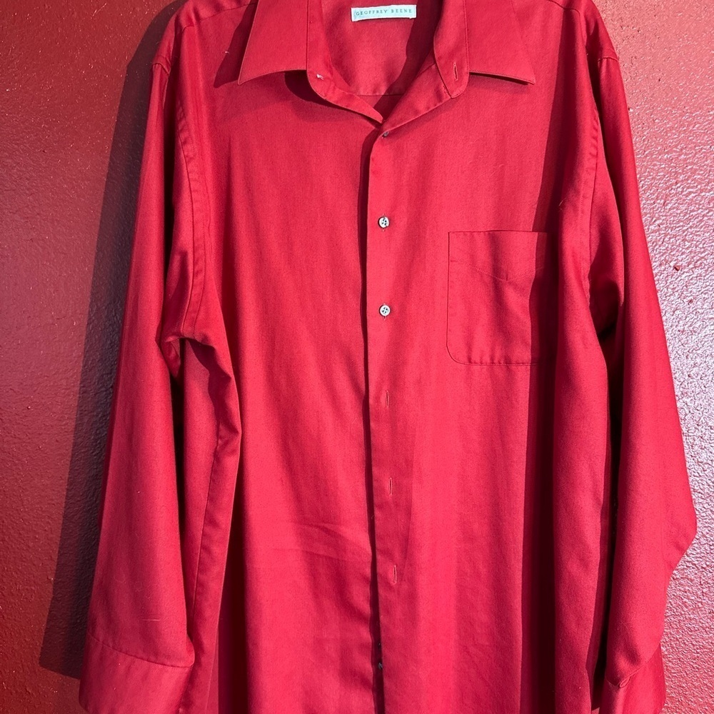 Geoffrey Beene Red Sateen Men’s Dress Shirt, Size XL